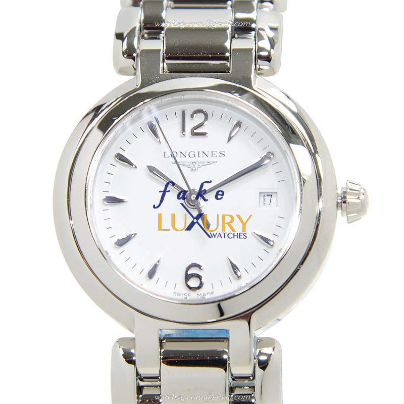 Longines L8.110.4.16.6 Prima Luna Replica Watch, Quartz, White Dial, 26.5mm Steel Case
