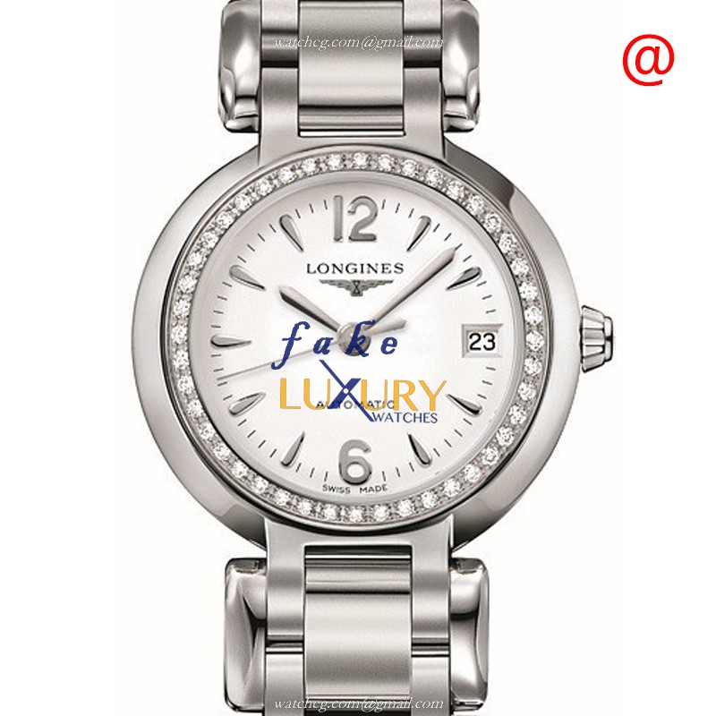 Longines L8.111.0.16.6 Prima Luna Replica Watch, White Dial, Steel & Diamonds Case, Automatic