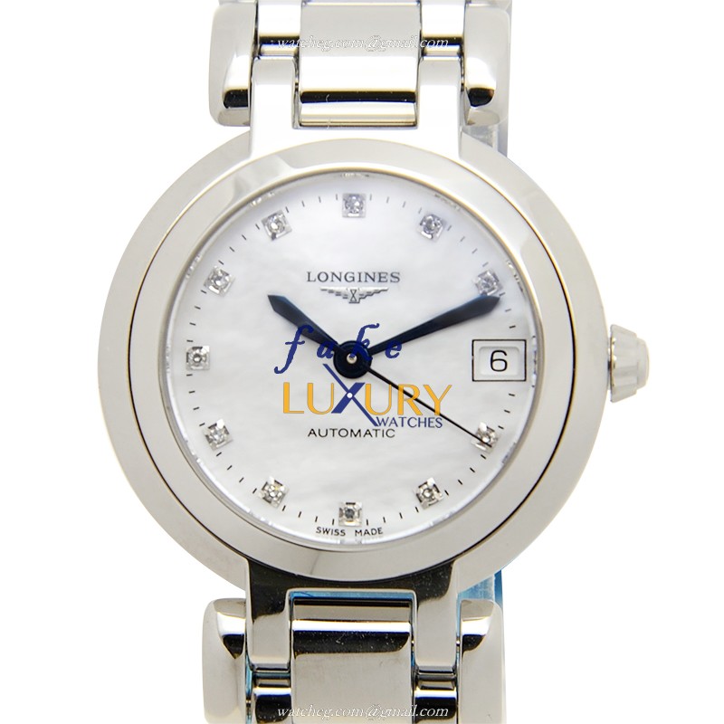 Longines L8.111.4.87.6 Prima Luna Replica Watch, 26.5mm Automatic, White Mother of Pearl Dial