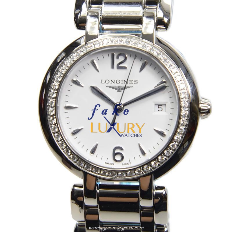 Longines L8.112.0.16.6 PRIMA LUNA Quartz Stainless Steel & Diamonds Replica Watch, White Dial - Luxury Replica Watch