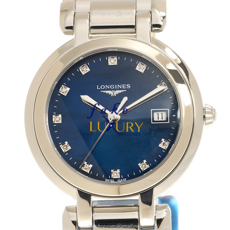 Longines L8.112.4.98.6 PRIMA LUNA Quartz Steel Case Replica Watch, Blue Dial, Silver Strap - Luxury Replica Watch