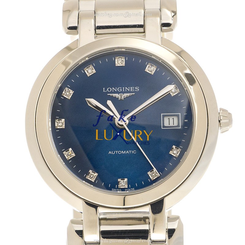 Longines L8.113.4.98.6 Prima Luna Replica Watch, Blue Dial, Steel Bracelet, Automatic