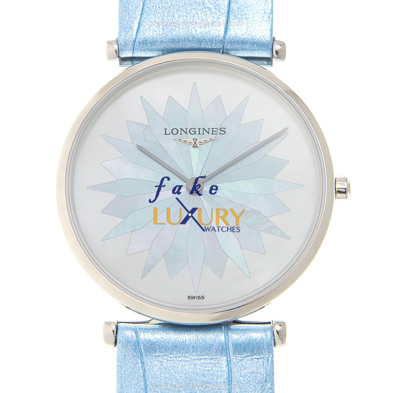 Longines La Grande L4.512.4.03.2 Quartz White Mother of Pearl Dial Light Blue Strap Replica Watch