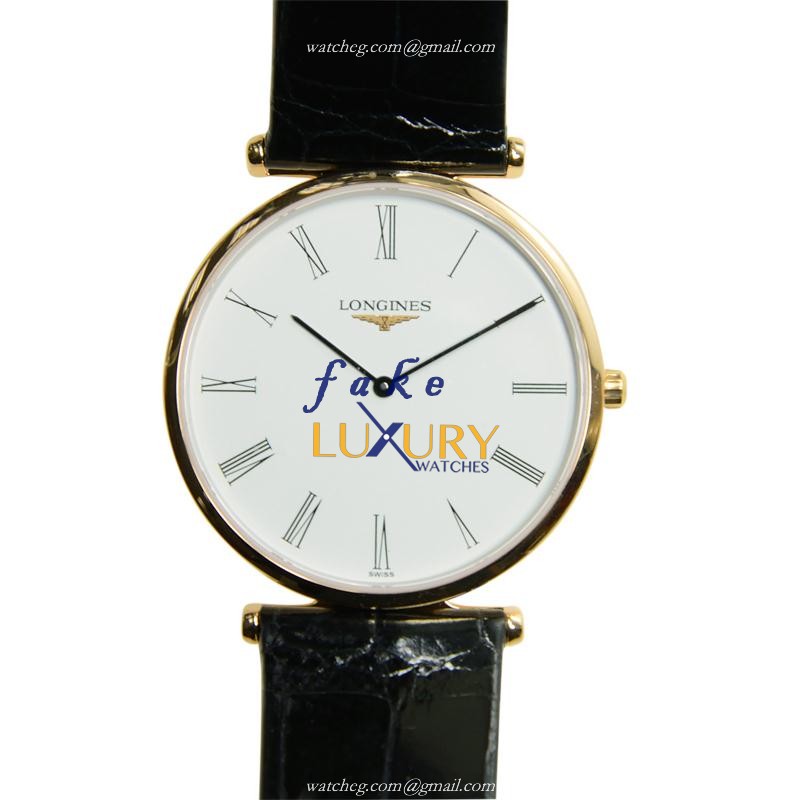 Longines La Grande L4.709.1.11.2 Quartz 18kt Rose Gold White Dial Black Alligator Strap Replica