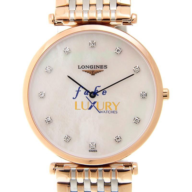 Longines La Grande L4.709.1.97.7 Quartz 33mm 18kt Rose Gold Steel White Mother of Pearl Dial