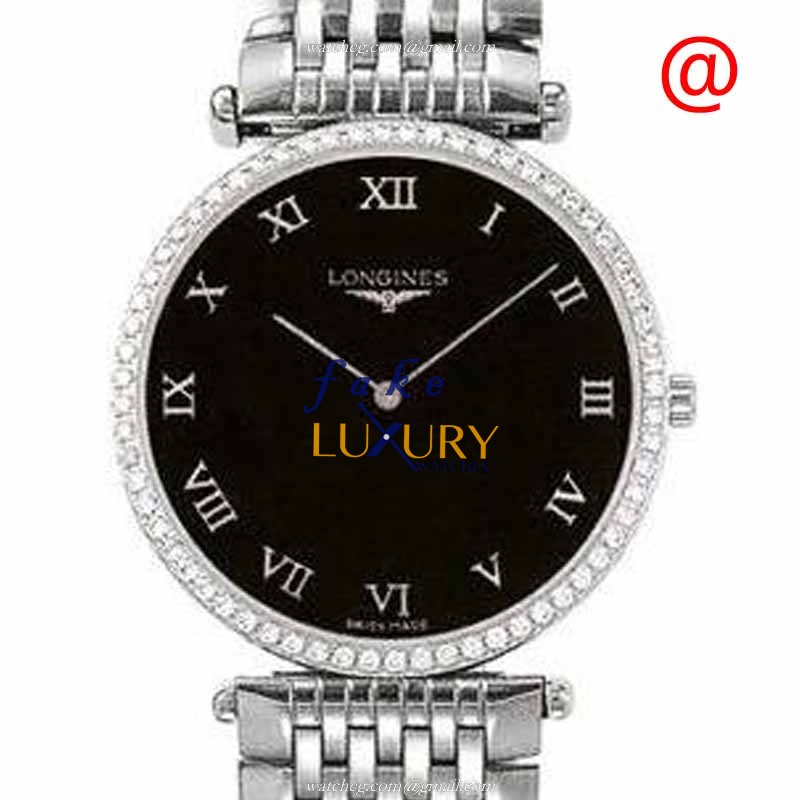 Longines La Grande L4.741.0.51.6 Quartz Stainless Steel Diamonds Black Dial Replica Watch