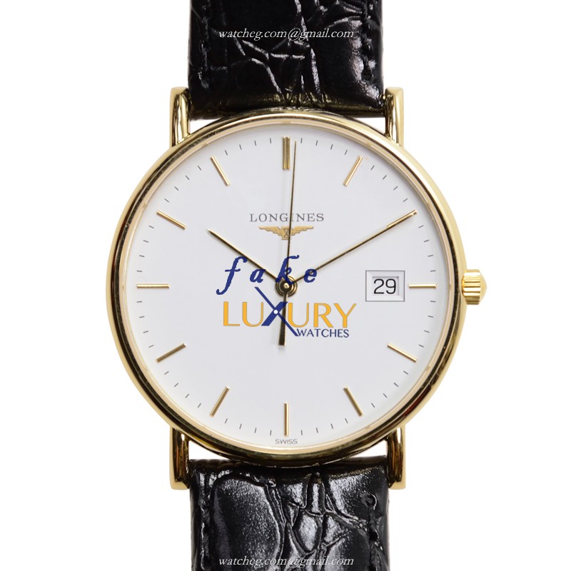 Longines LA GRANDE L4.743.6.12.2 Quartz 18kt Yellow Gold White Dial Alligator Replica Watch