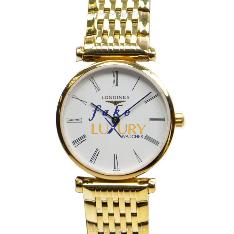 Longines La Grande Quartz 18kt Yellow Gold L4.209.2.11.8 White Dial Replica Watch