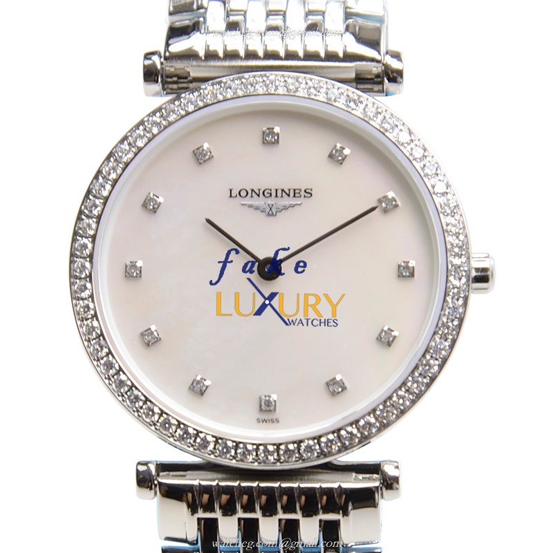 Longines La Grande Quartz L4.513.0.87.6 Stainless Steel Diamonds White Dial Replica Watch