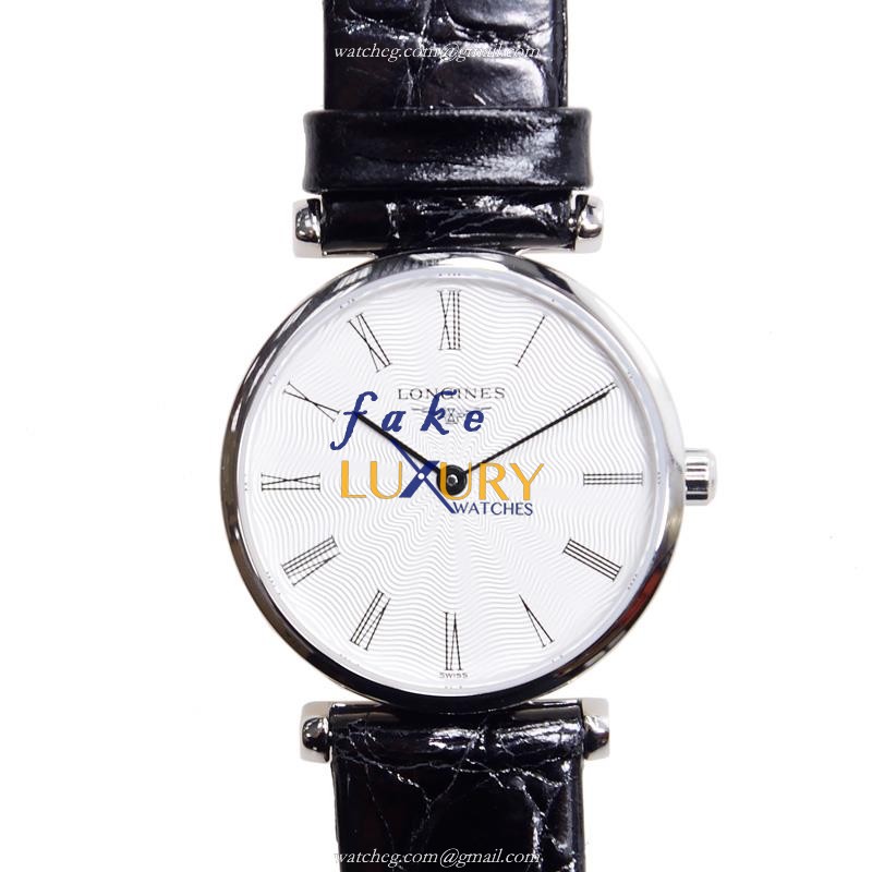 Longines La Grande Quartz Replica Watch L4.209.4.71.2 White Dial Stainless Steel Black Alligator