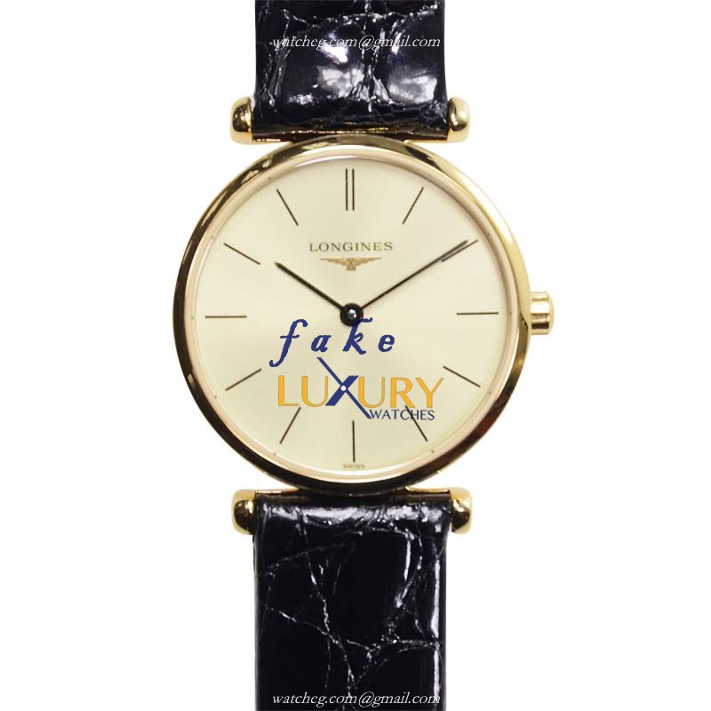 Longines La Grande Replica Watch L4.209.2.32.2 Quartz Movement, 18kt Yellow Gold Case, Gold Dial