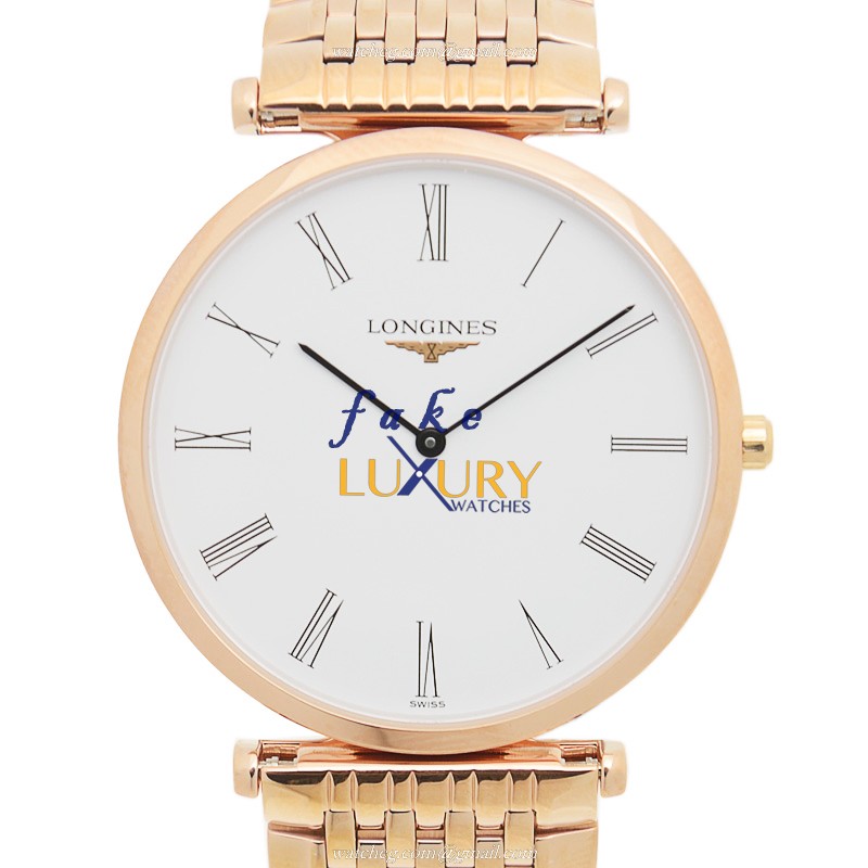 Longines LA GRANDE Replica Watch L4.709.1.91.8 Quartz PVD Gold Case White Dial 33mm