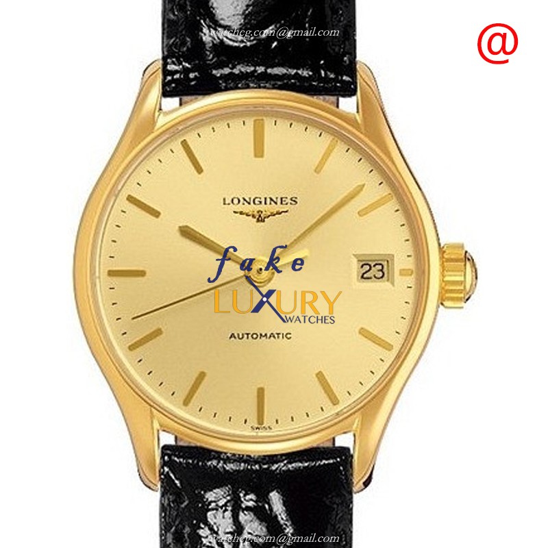 Longines Lyre L4.360.2.32.2 - Automatic - PVD Gold - Gold Dial - Leather Strap - Replica Watch