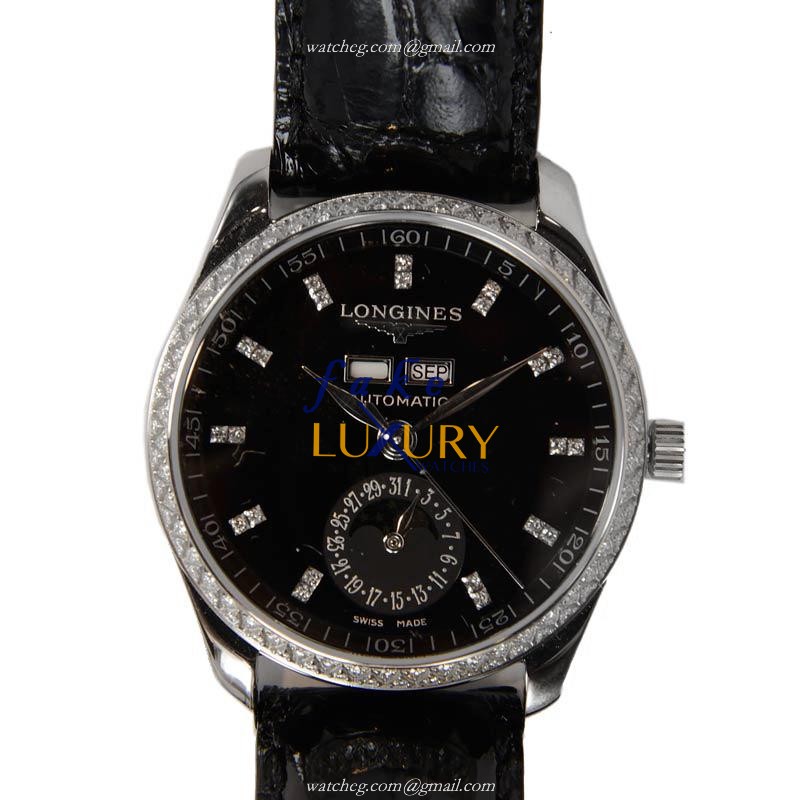 Longines Master L2.503.0.57.3 Replica Watch, Automatic Movement, Black Dial, Diamonds Case
