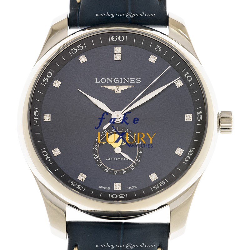 Longines Master L2.919.4.97.0 Replica Watch, Automatic, Blue Dial, Steel Case, Alligator Strap