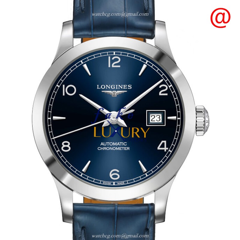 Longines RECORD L2.321.4.96.4 Replica Watch - Automatic - Blue Dial - Steel Case - Alligator Strap