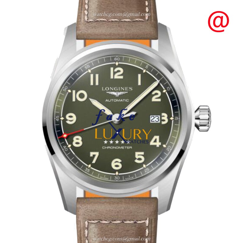 Longines SPIRIT L3.811.4.03.2 Replica Watch With Automatic Movement, Green Dial, Brown Leather Strap