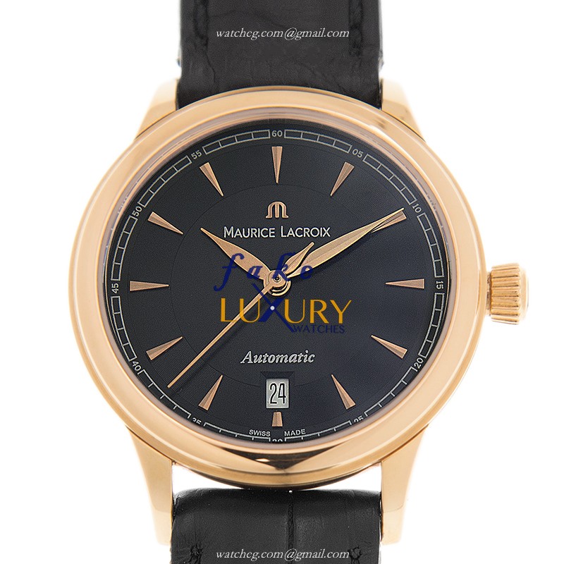 Maurice Lacroix LC6003-PG101-230 Replica Watch, Quartz Movement, 18kt Rose Gold Case, Black Dial - Luxury Replica Watch