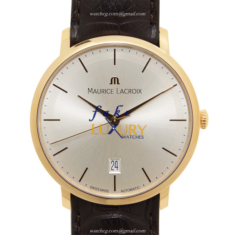 Maurice Lacroix LC6007-PG101-130 Replica Watch, Automatic, Silver Dial, 18kt Rose Gold Case, Brown - Luxury Replica Watch
