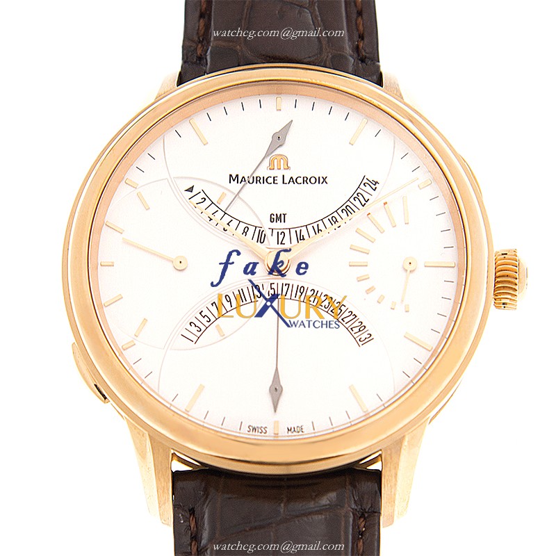 Maurice Lacroix MP7218-PG101-130 Masterpiece Manual Wind 18kt Rose Gold White Dial Replica Watch - Luxury Replica Watch