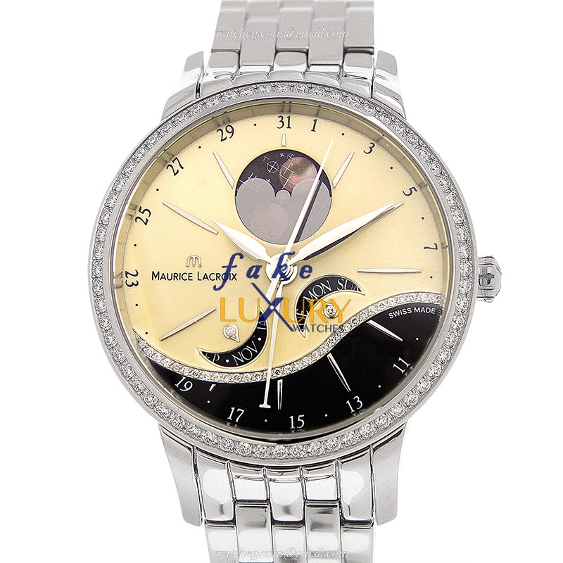 Maurice Lacroix SD6107-SD502-75E Replica Watch, Automatic Movement, Gold Dial, Steel Bracelet - Luxury Replica Watch
