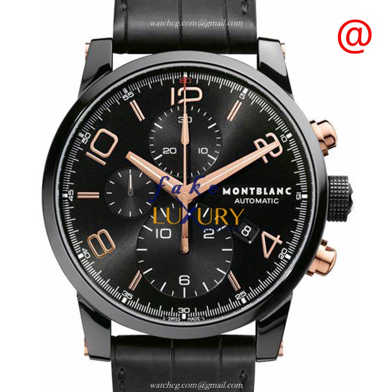 Mont Blanc 105805 TIMEWALKER Replica Watch, Automatic, Black Dial, Steel Case, Black Leather Strap - Luxury Replica Watch