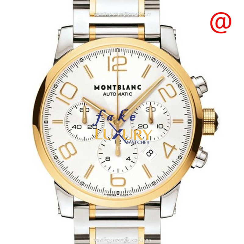 Mont Blanc 107320 TIMEWALKER Replica Watch, White Dial, 18kt Gold & Steel Case, Automatic - Luxury Replica Watch