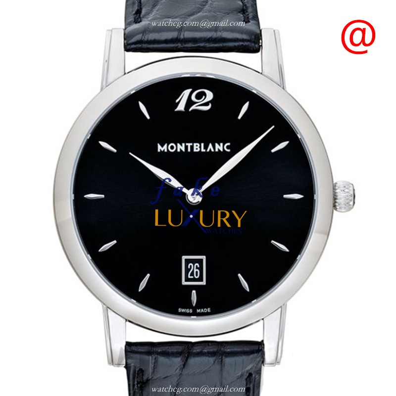Mont Blanc 108769 Star Classique Quartz Stainless Steel Leather Black Dial Replica Watch - Luxury Replica Watch