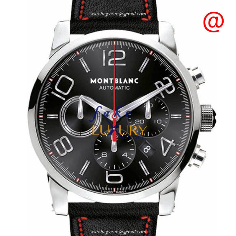 Mont Blanc 109345 TIMEWALKER Replica Watch, Automatic, Black Dial, Steel Case, Leather Strap - Luxury Replica Watch