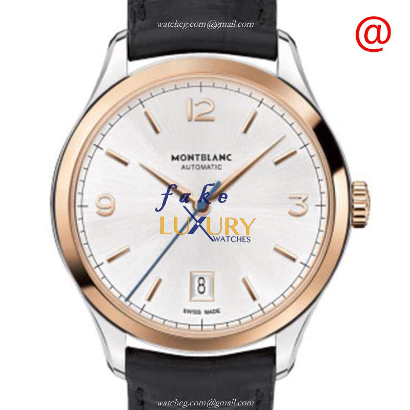 Mont Blanc 112521 Heritage Automatic 18kt Rose Gold & Steel Silver Dial Replica Watch - Luxury Replica Watch