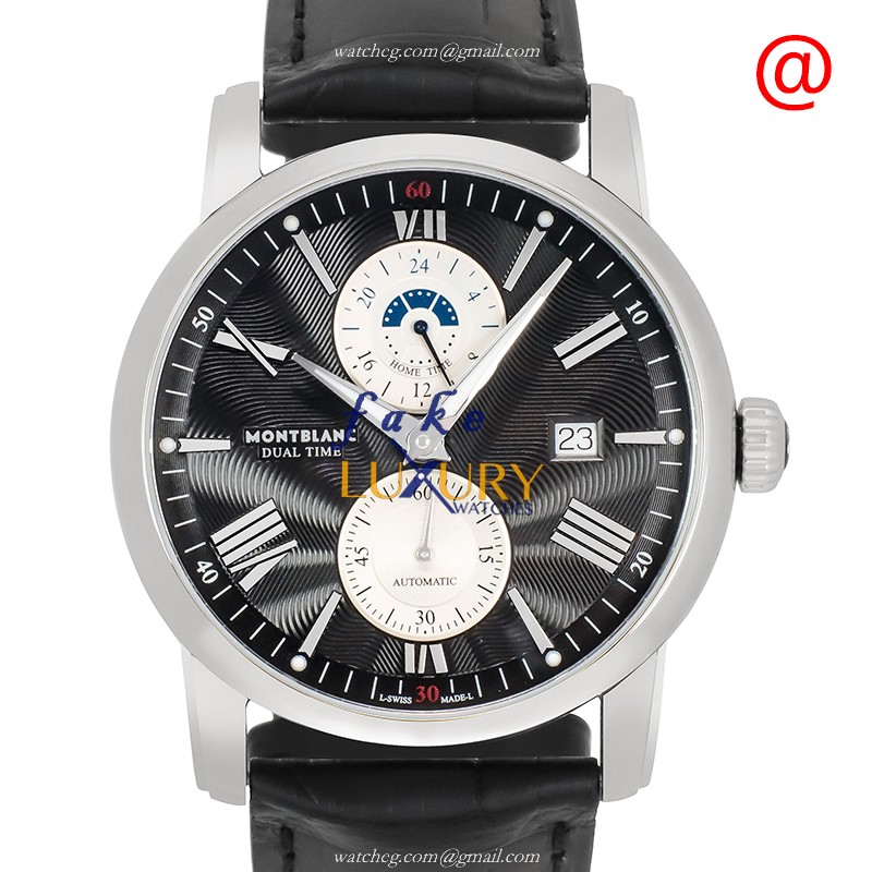 Mont Blanc 114858 Automatic Replica Watch, Black Dial, Stainless Steel Case, Leather Strap - Luxury Replica Watch