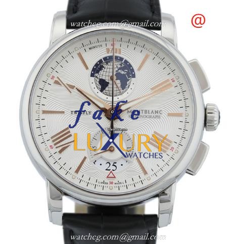 Mont Blanc 114859 Replica Watch, Silver Dial, Steel Case, Automatic Movement, Black Leather Strap - Luxury Replica Watch