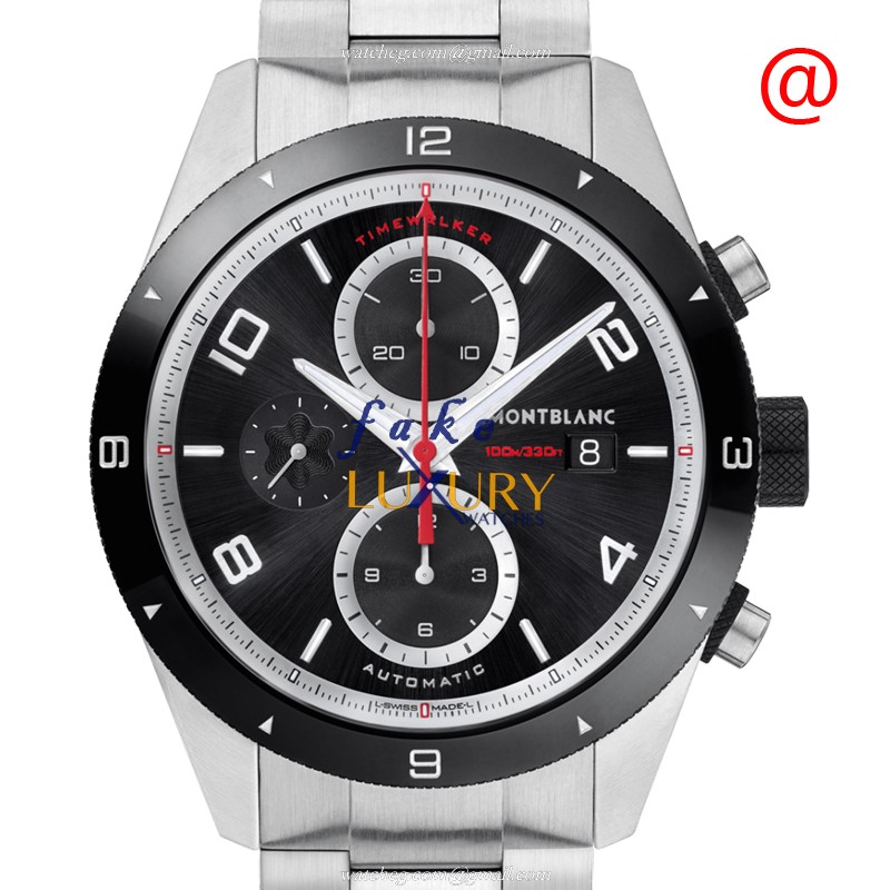 Mont Blanc 116097 TIMEWALKER Automatic Replica Watch, 43mm Stainless Steel, Black Dial, Folding - Luxury Replica Watch