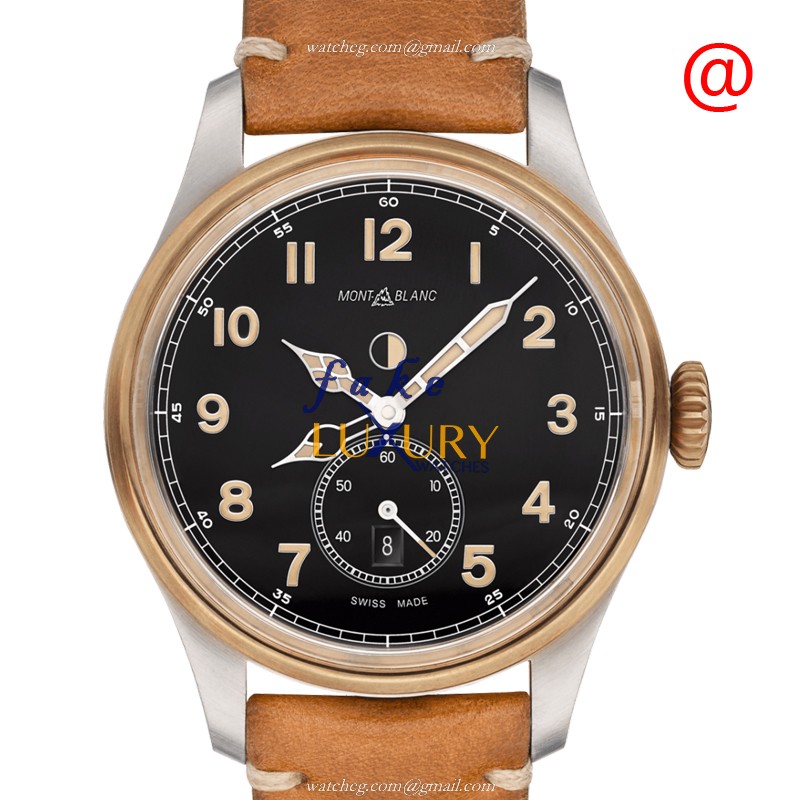 Mont Blanc 1858 Automatic Stainless Steel 116479 Black Dial Brown Strap Replica Watch - Luxury Replica Watch