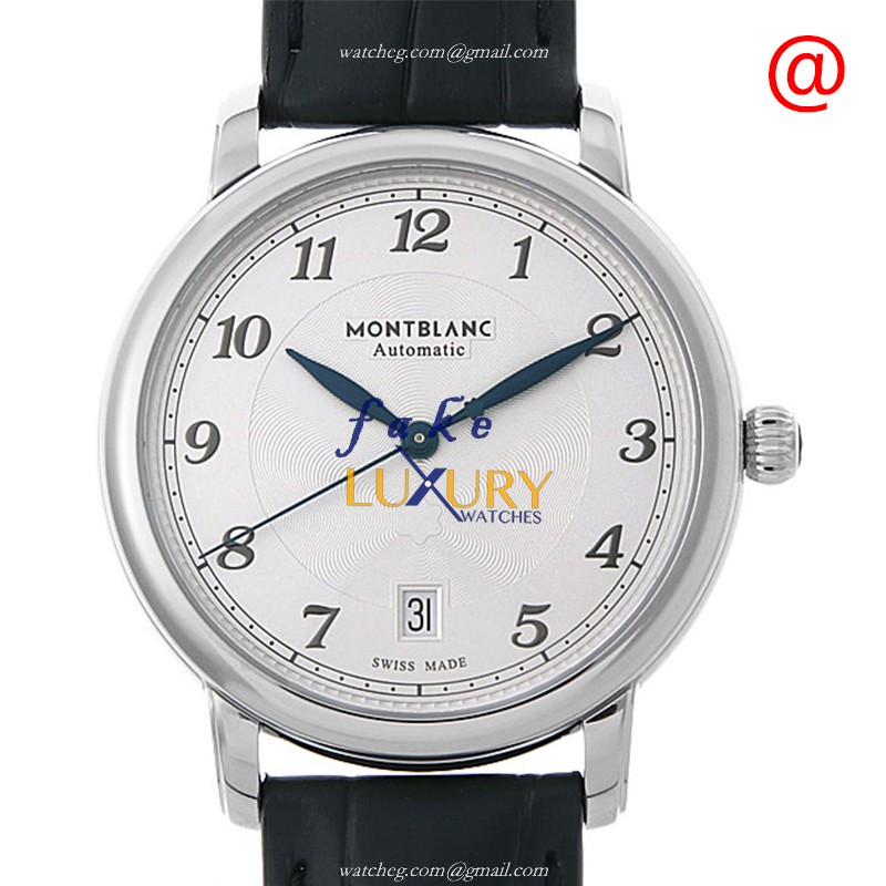 Mont Blanc 116522 STAR LEGACY Automatic Replica Watch, Silver Dial, Steel Case, Black Leather Strap - Luxury Replica Watch