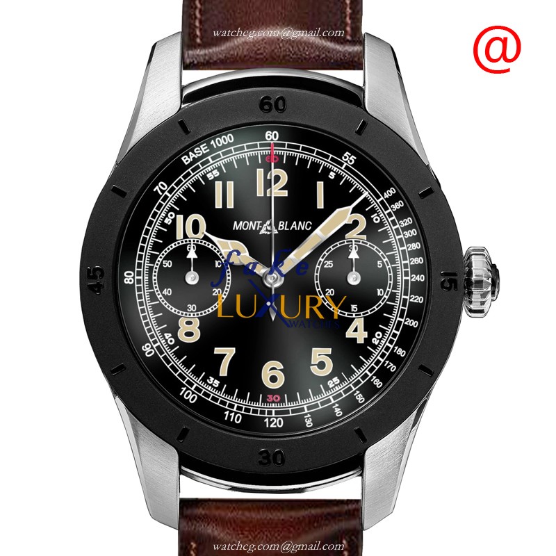 Mont Blanc SUMMIT 117536 Quartz Replica Watch, Black Dial, Brown Leather Strap, Steel Case - Luxury Replica Watch