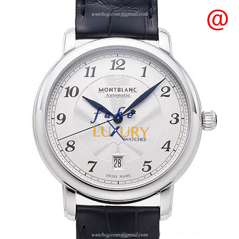 Mont Blanc Star Legacy 117574 - Replica Watch - Automatic - Steel Case - Silver Dial - Blue Leather - Luxury Replica Watch