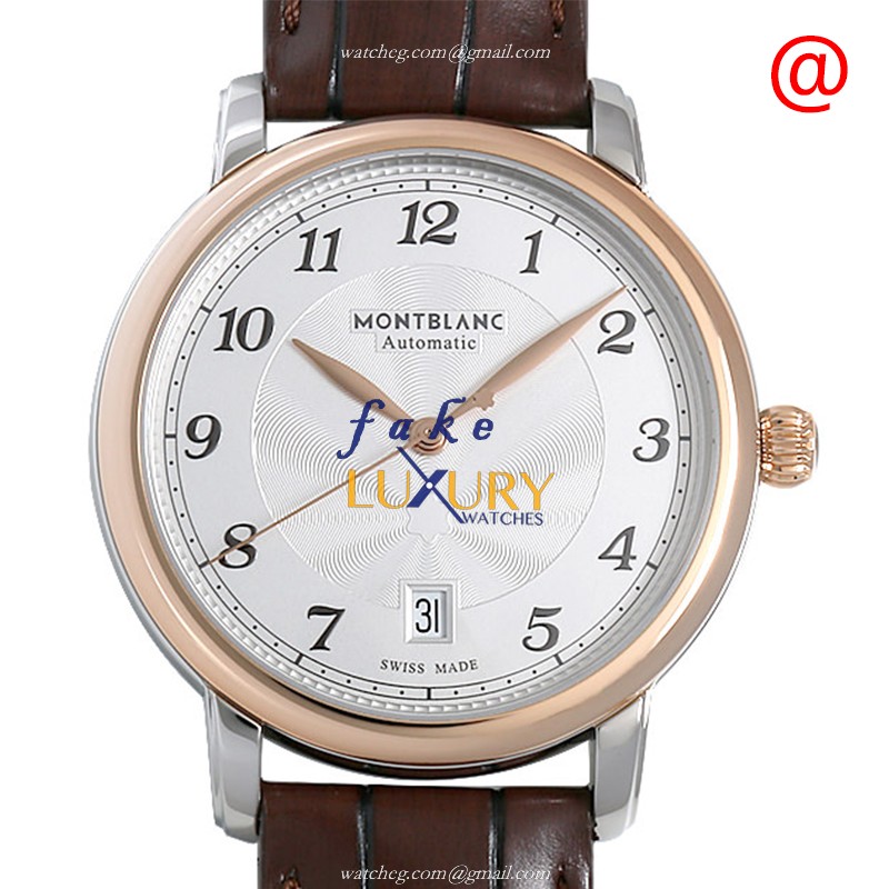 Mont Blanc 117577 STAR LEGACY Automatic Replica Watch, Silver Dial, 18kt Rose Gold & Steel Case - Luxury Replica Watch