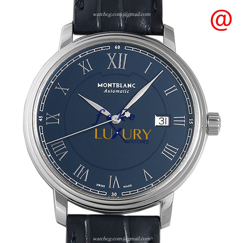 Mont Blanc Tradition 117829 - Replica Watch - Automatic - Blue Dial - Steel Case - Leather Strap - Luxury Replica Watch