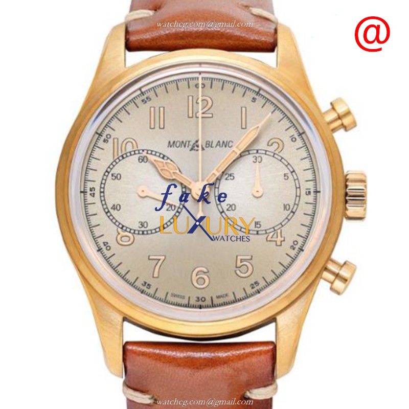 Mont Blanc 118223 1858 Automatic Bronze Beige Dial Leather Strap Replica Watch - Luxury Replica Watch