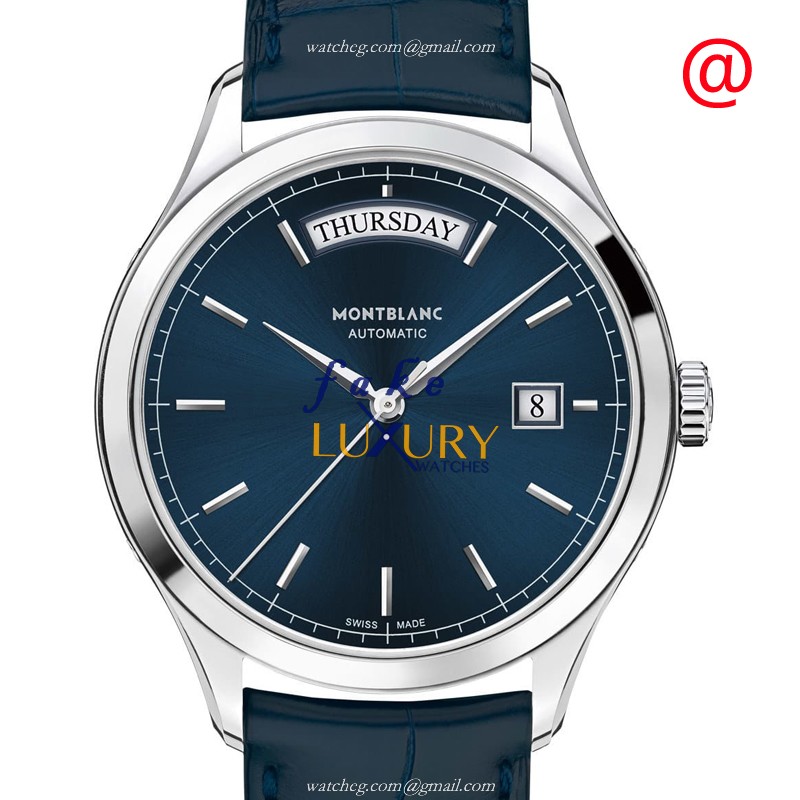 Mont Blanc 118225 Replica Watch, Blue Dial, Steel Case, Alligator Strap, Automatic Movement - Luxury Replica Watch