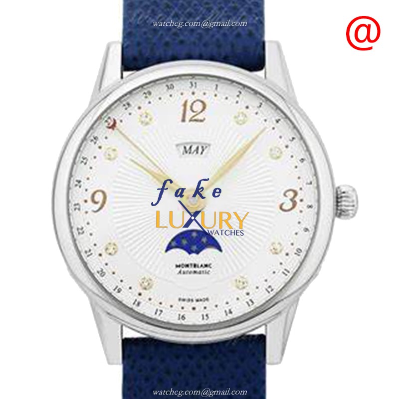 119938 - Mont Blanc Boheme Replica Watch - Automatic - White Dial Blue Leather Strap - Luxury Replica Watch