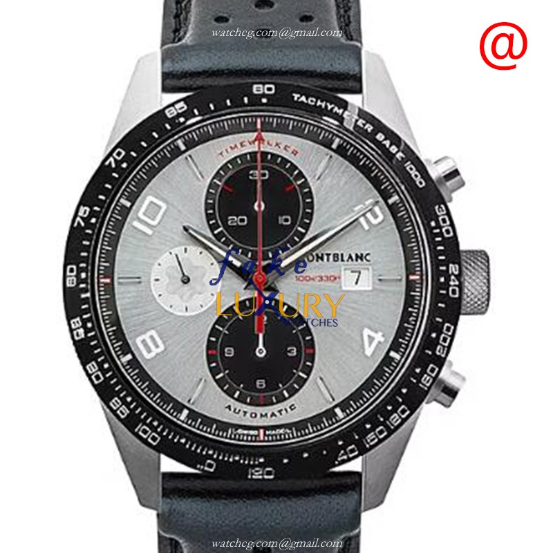 Mont Blanc 119940 TIMEWALKER Replica Watch Automatic Gray Dial Stainless Steel Case Leather Strap - Luxury Replica Watch