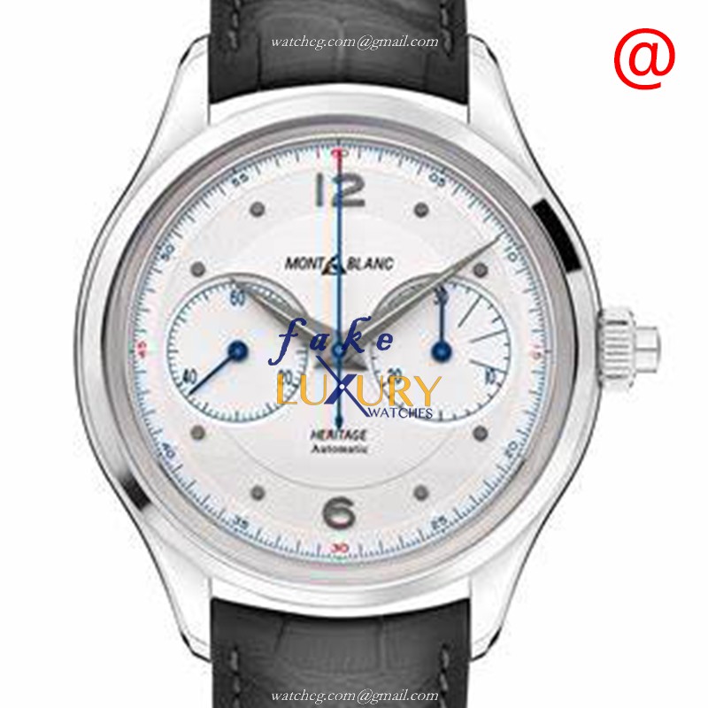 Mont Blanc 119951 HERITAGE Replica Watch Automatic White Dial Steel Case Black Leather Strap - Luxury Replica Watch