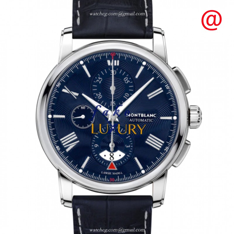 Mont Blanc 119961 Replica Watch, Blue Dial, Steel Case, Blue Leather Strap, Automatic - Luxury Replica Watch