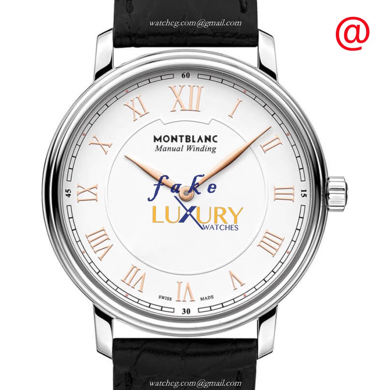 Mont Blanc 119962 TRADITION Replica Watch Automatic White Dial Steel Case Black Leather Strap - Luxury Replica Watch