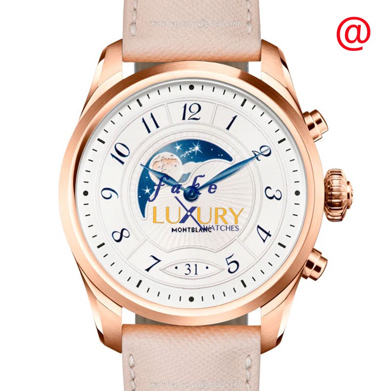 Mont Blanc 125837 CONNECTED Quartz PVD Gold Silver Dial Beige Leather Strap Replica Watch - Luxury Replica Watch