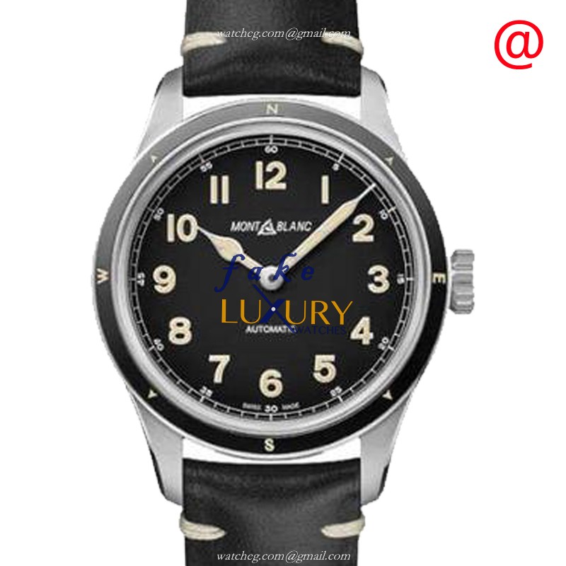Mont Blanc 126760 1858 Replica Watch, Black Dial, Stainless Steel Case, Leather Strap - Luxury Replica Watch