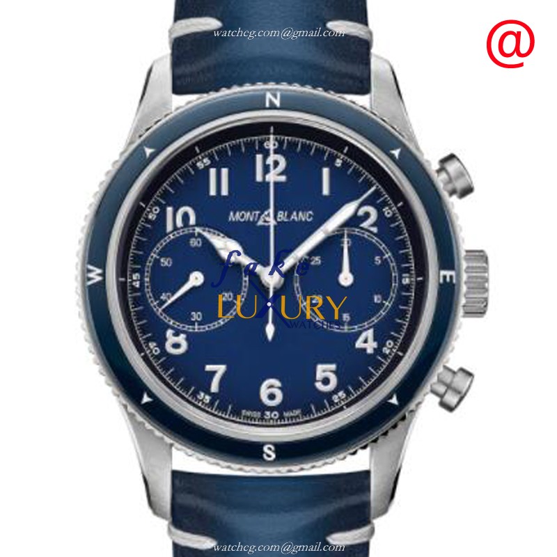 126912 - Mont Blanc 1858 Replica Watch - Automatic Blue Dial Stainless Steel Leather - Luxury Replica Watch