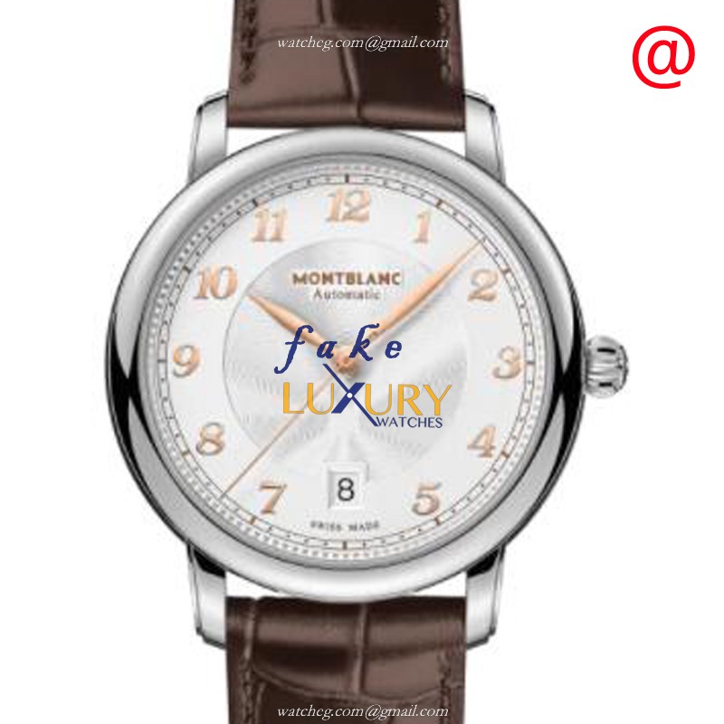128684 - Mont Blanc Star Legacy Replica Watch Automatic Silvery White Dial Brown Cowhide Strap - Luxury Replica Watch